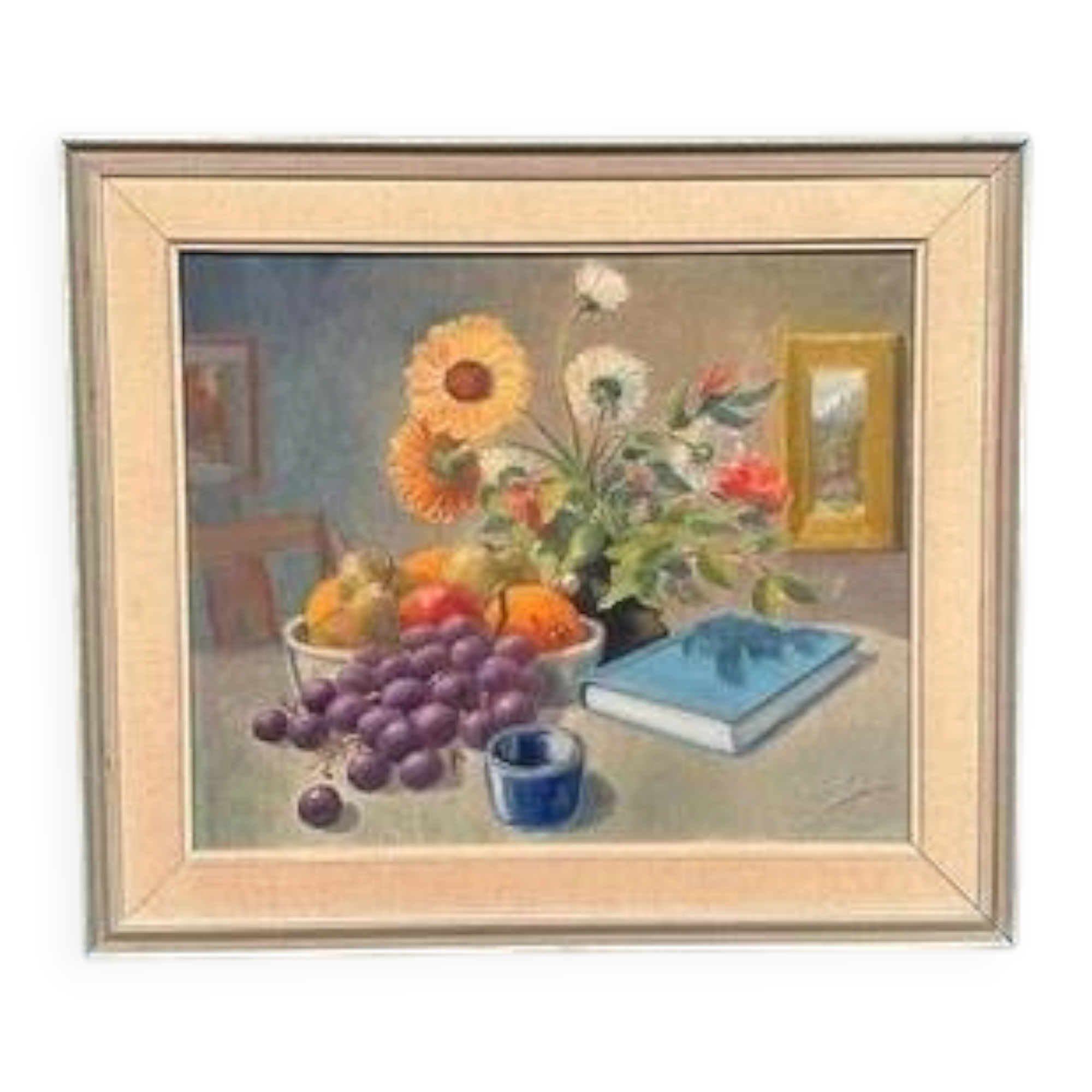 Swedish Oil on Canvas “Still Life” by K. Eliasson, Vintage & Framed 58×50cm