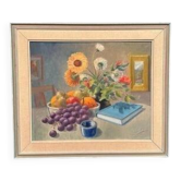 Swedish Oil on Canvas “Still Life” by K. Eliasson, Vintage & Framed 58×50cm