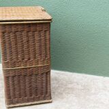 Woven wicker laundry basket