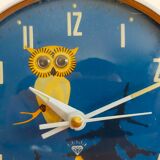 Vintage animated alarm clock in blue owl metal