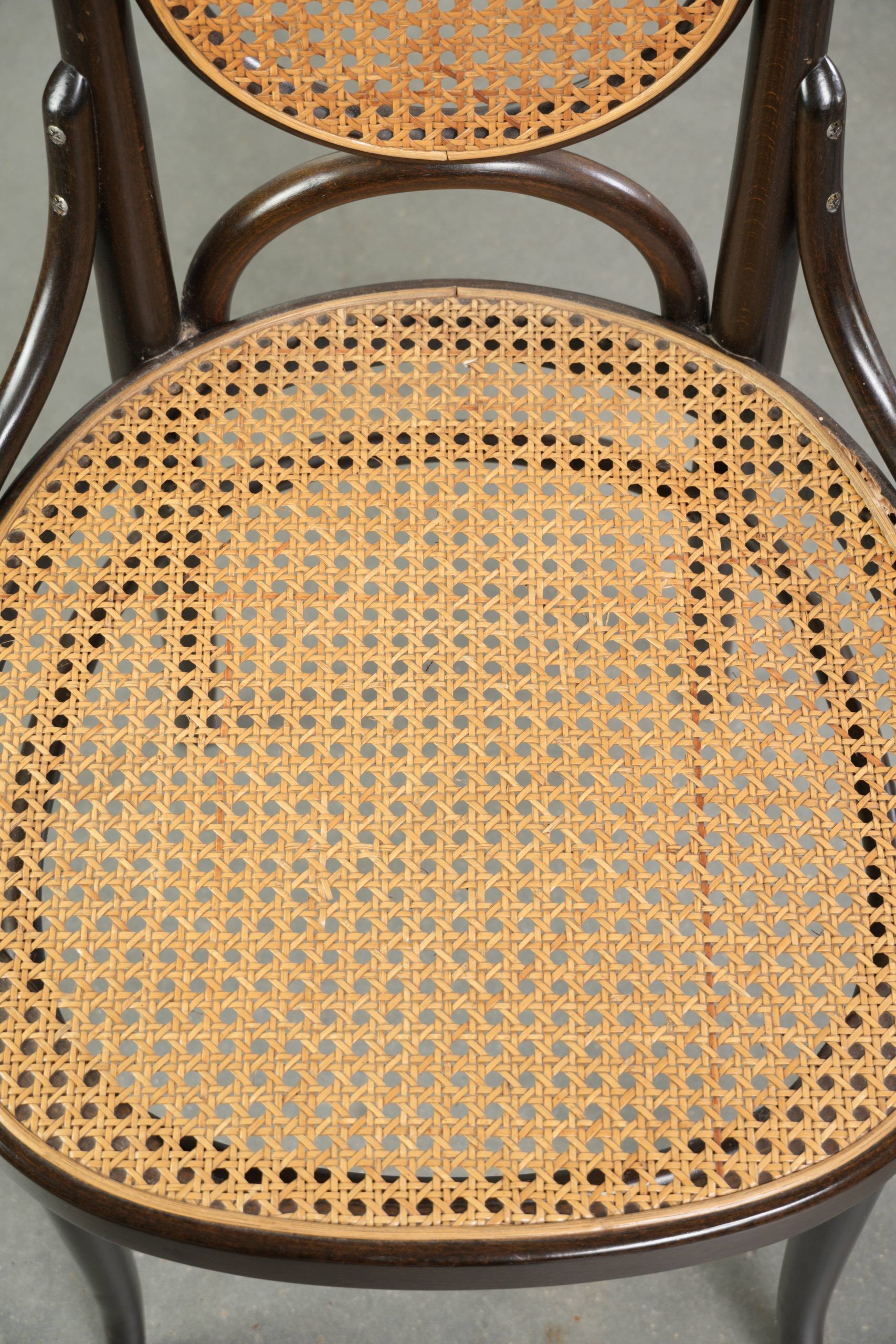 Set of 6 original vintage Thonet long John design diningchairs with webbing
