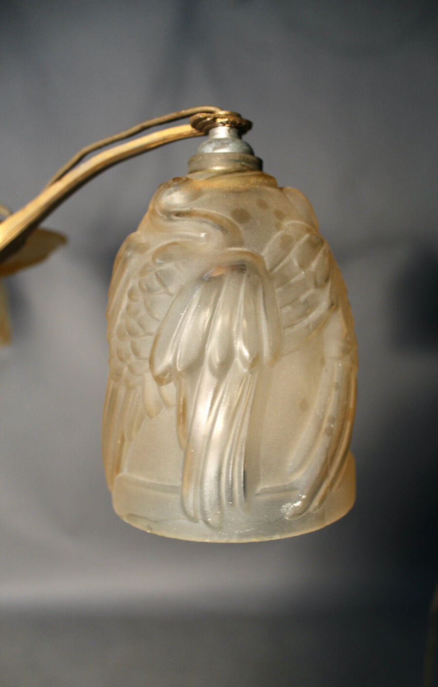 Art deco glass chandelier with Noverdy bird décor