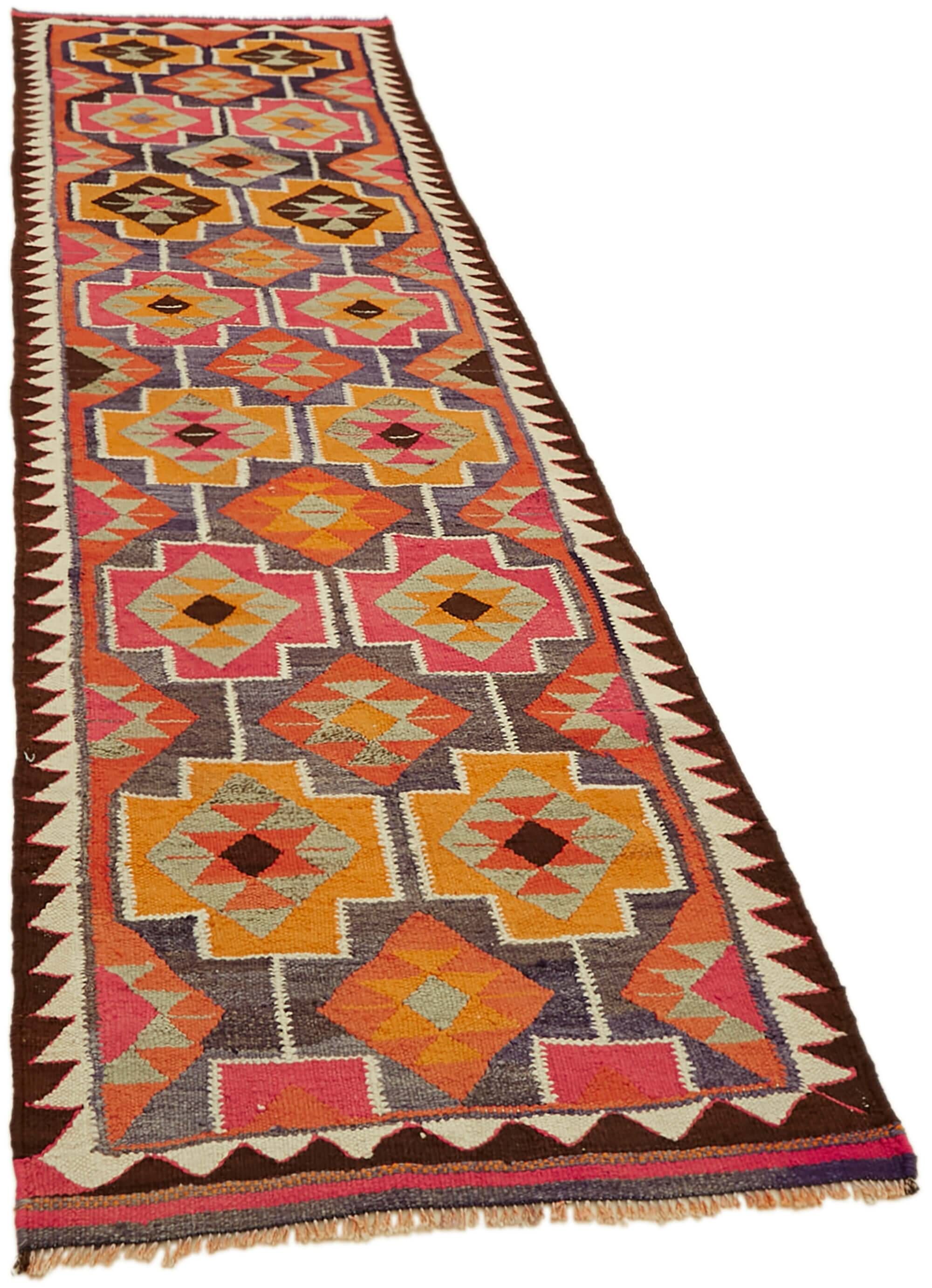 Turkish Handwoven Vintage Herki Kilim 93 cm x 322 cm