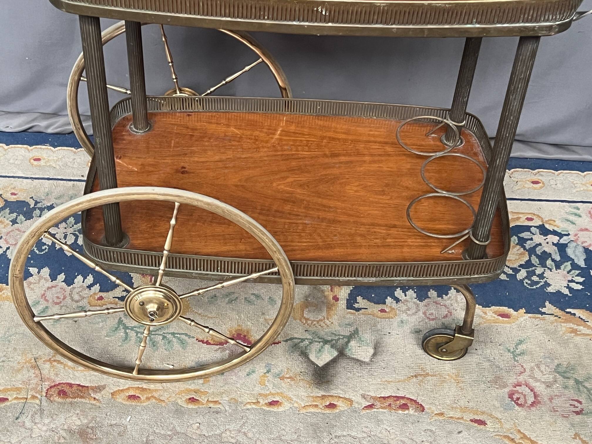 Service trolley. Bronze, brass, wood.
