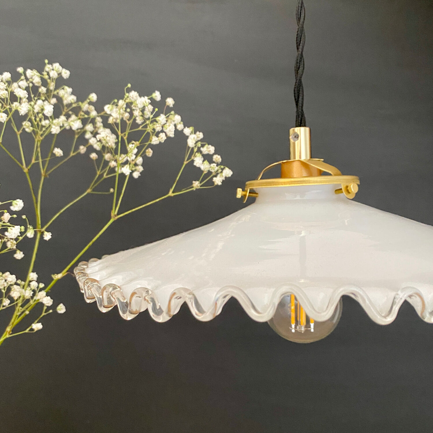 Vintage lampshade pendant light in white opaline