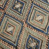 Tapis kilim ancien à losanges géométriques, Dominante bleue et tons nature