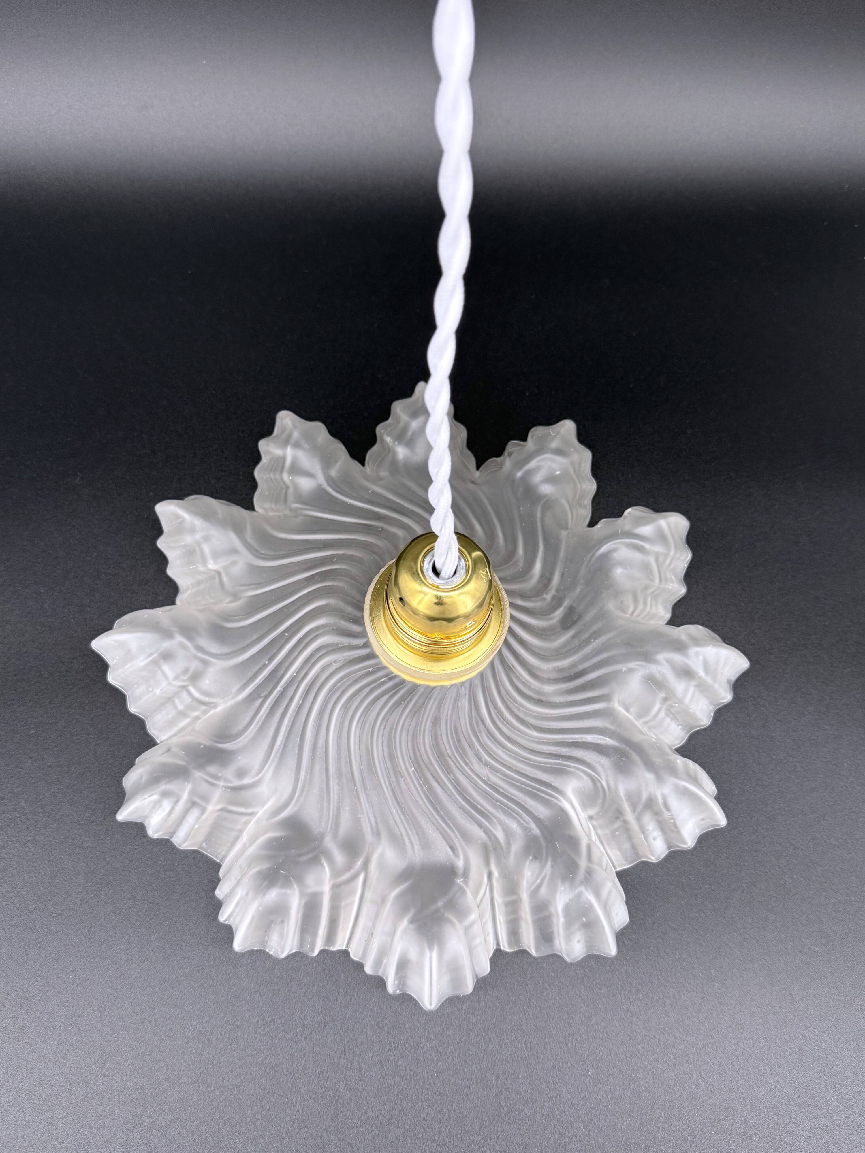 Vintage opalescent molded glass pendant light – draped & serrated shape