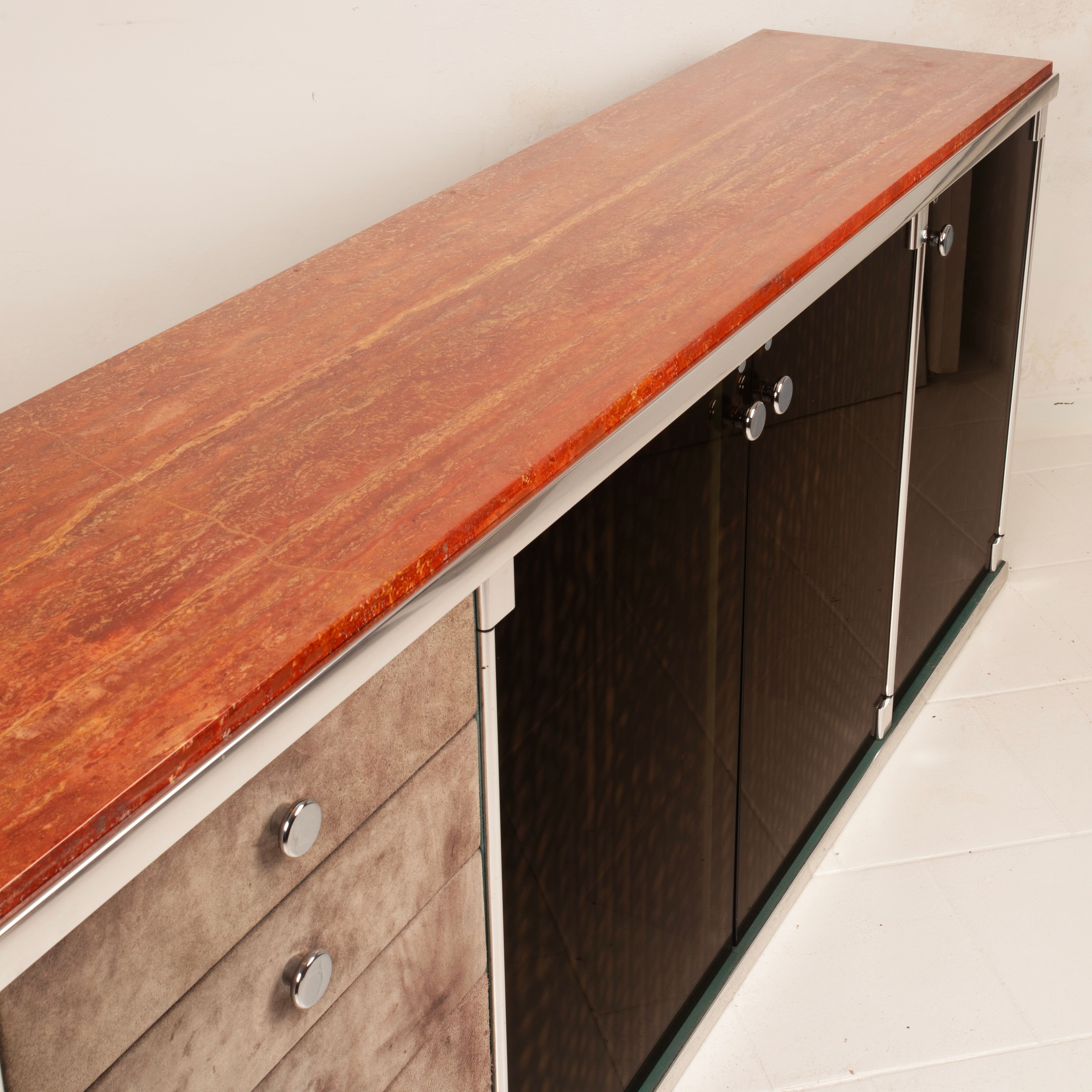 Guido Faleschini Astro Marble and Leather Sideboard for i4 Mariani 1979