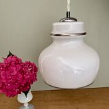 XXL vintage opaline pendant lamp with silver edges