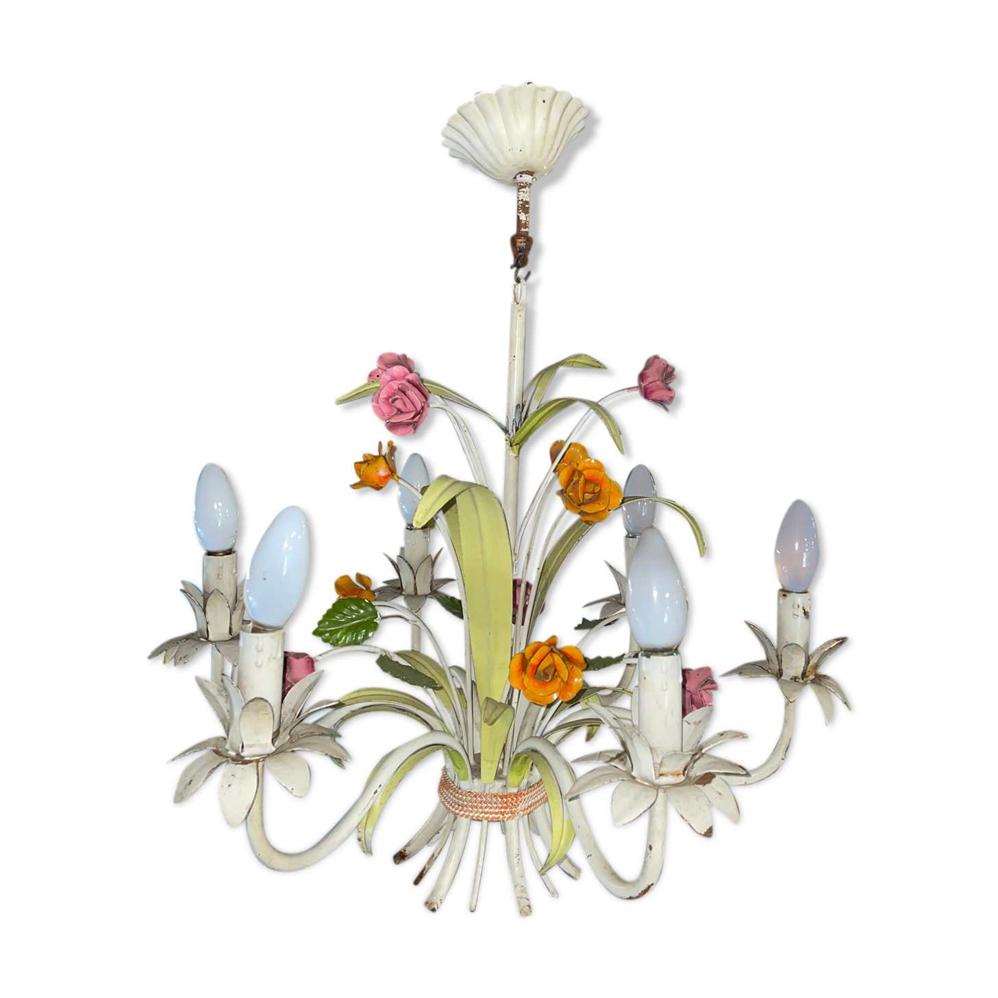 Flower painted metal chandelier