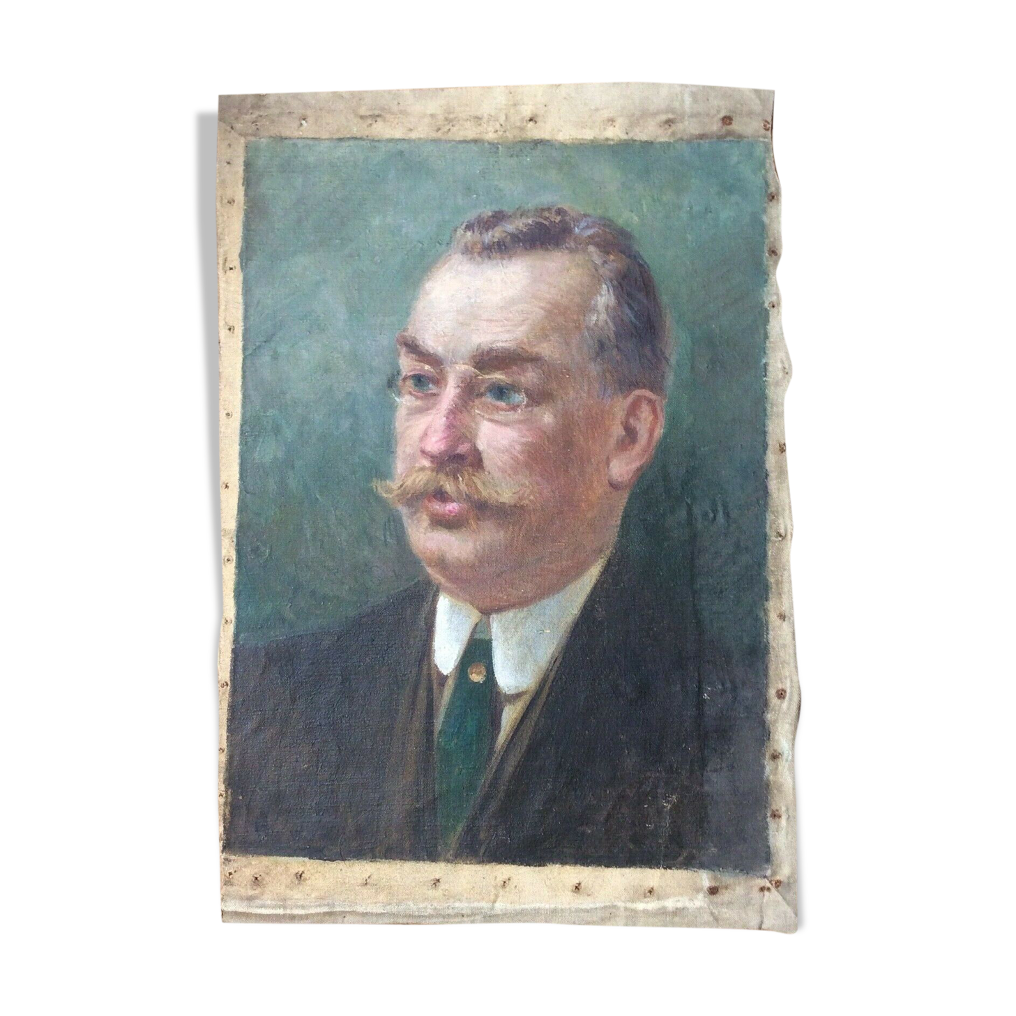 Painting oil on canvas portrait of man in moustache 1900