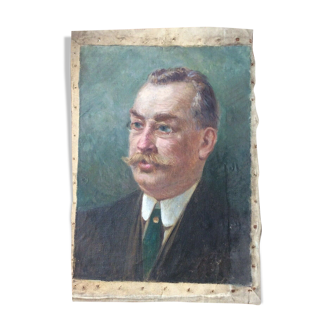 Painting oil on canvas portrait of man in moustache 1900