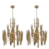 Sciolari paire lustre verre et laiton