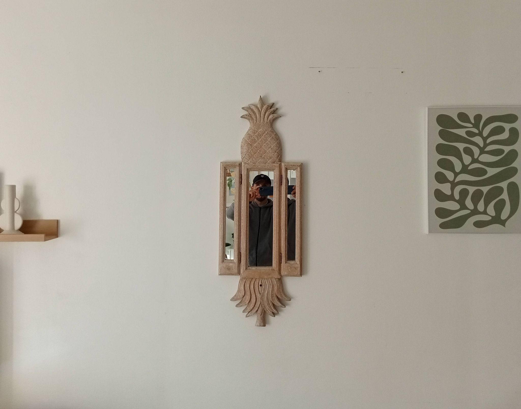 Miroir triptyque Art déco Ananas en bois sculpté