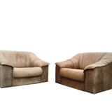 Paire de fauteuil chauffeuse cuir havane 70"