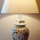 Hand-painted Rouen-style faience lamp, new artisan lampshade.