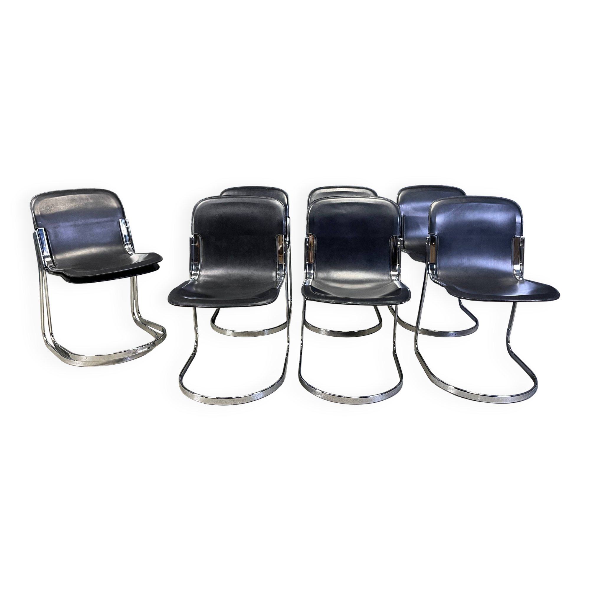 Vintage dining chairs by Willy Rizzo for Cidue, set of 8, 1970s.