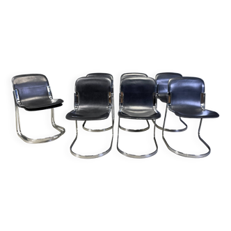 Vintage dining chairs by Willy Rizzo for Cidue set of 8, 1970s