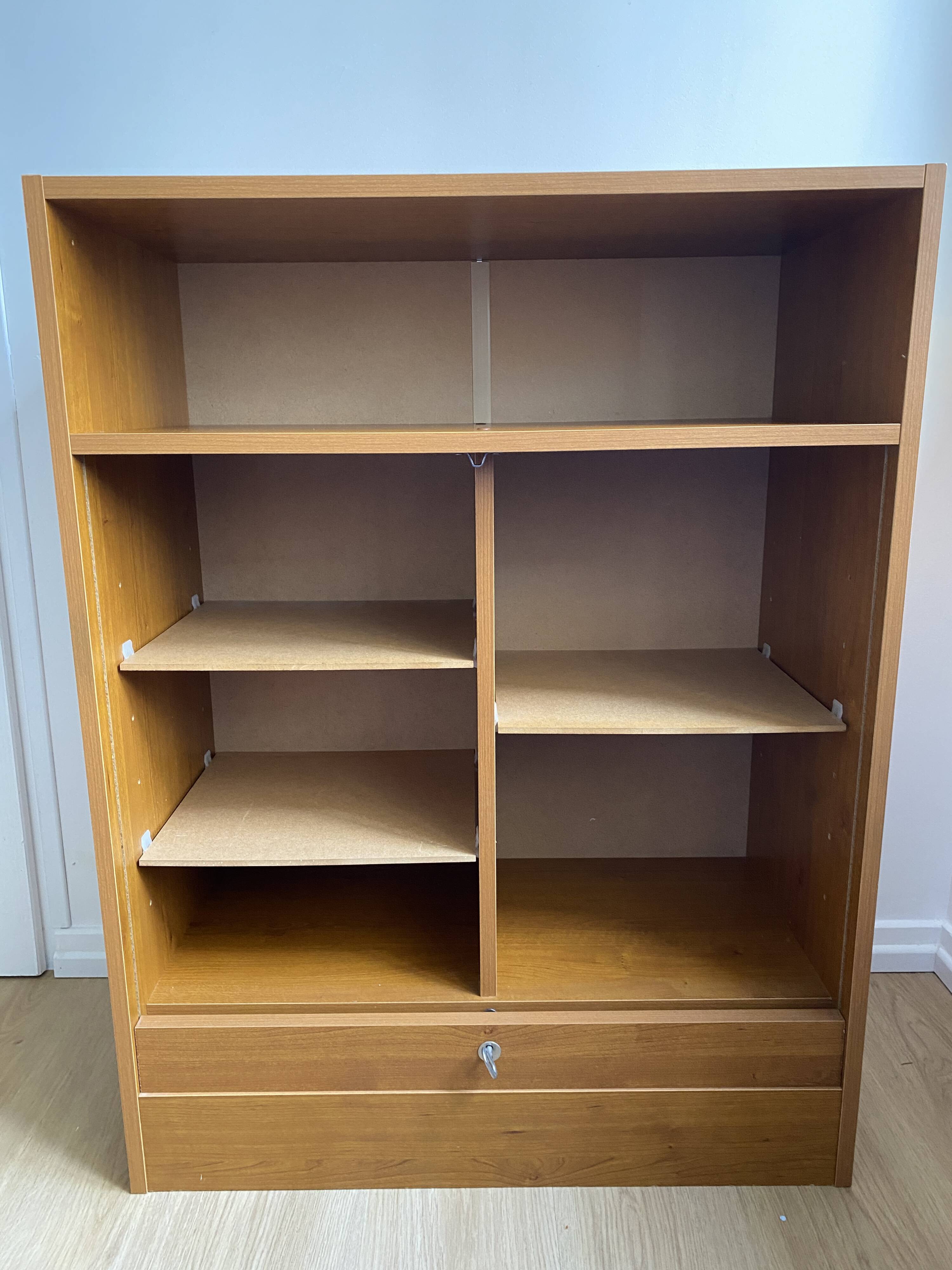 Low storage unit, 70s/80s three height-adjustable shelves