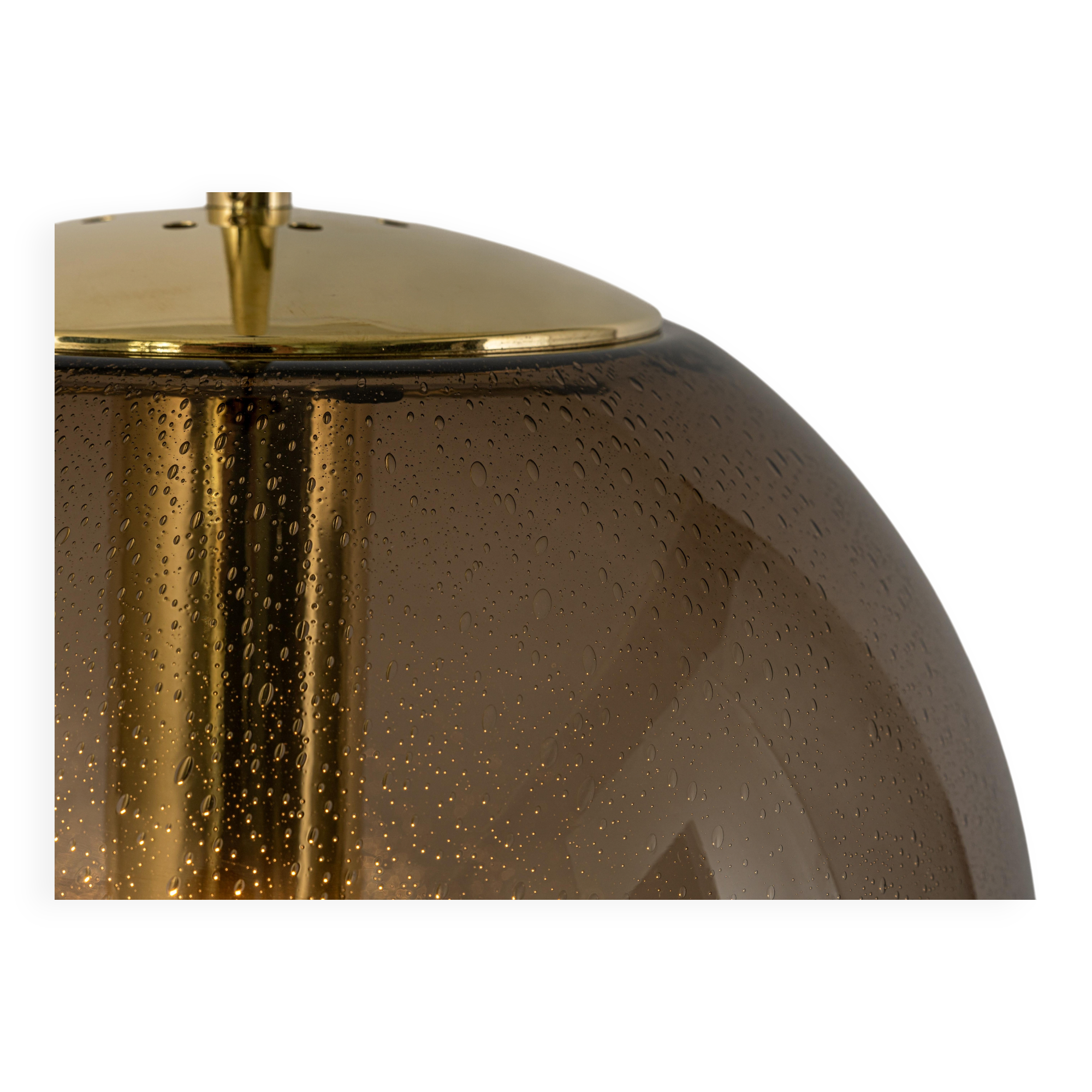 Large smoked glass ball pendant by Limburg in brass, Germany, 1970s.