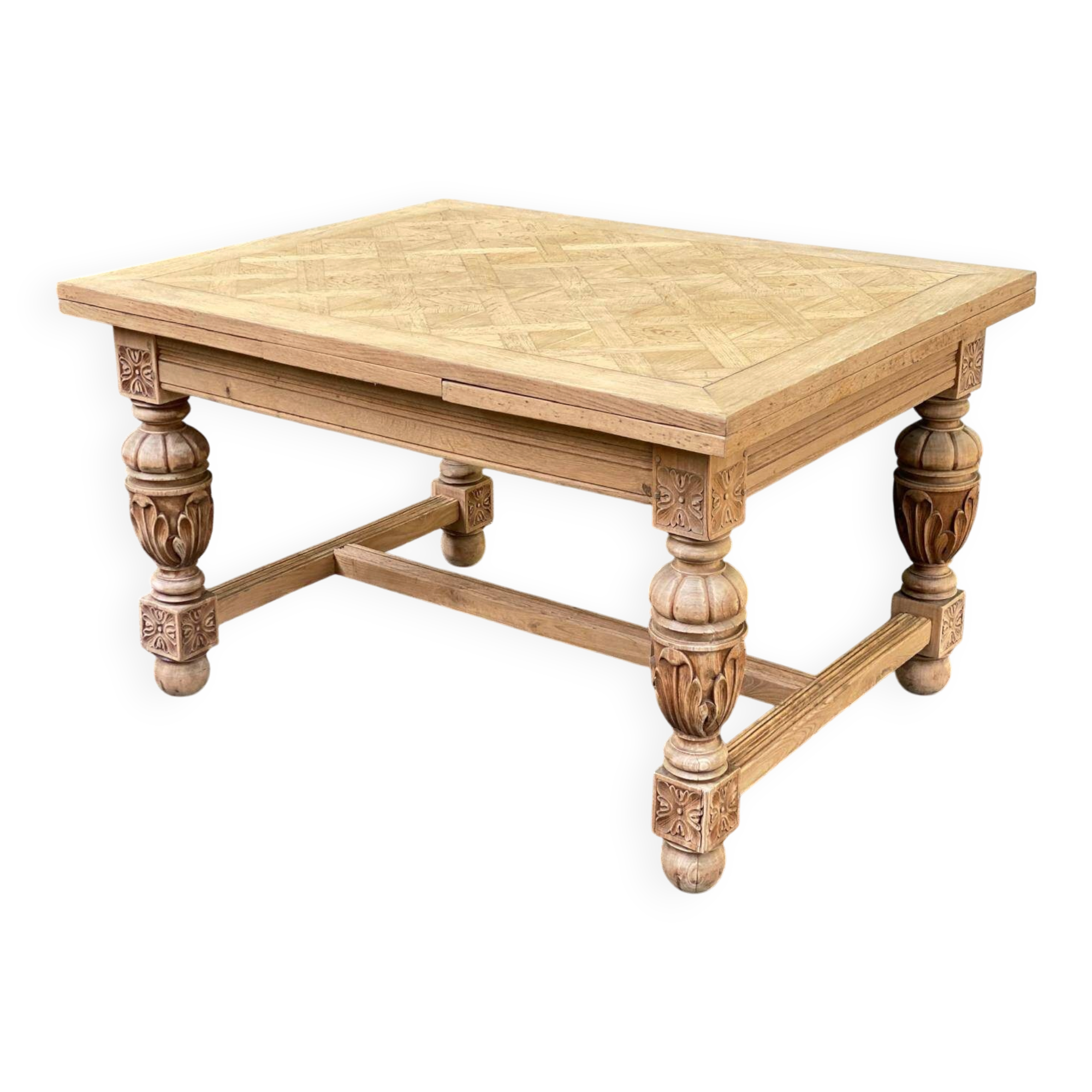 Art Deco monastery dining table, extendable, stripped in solid oak 230.
