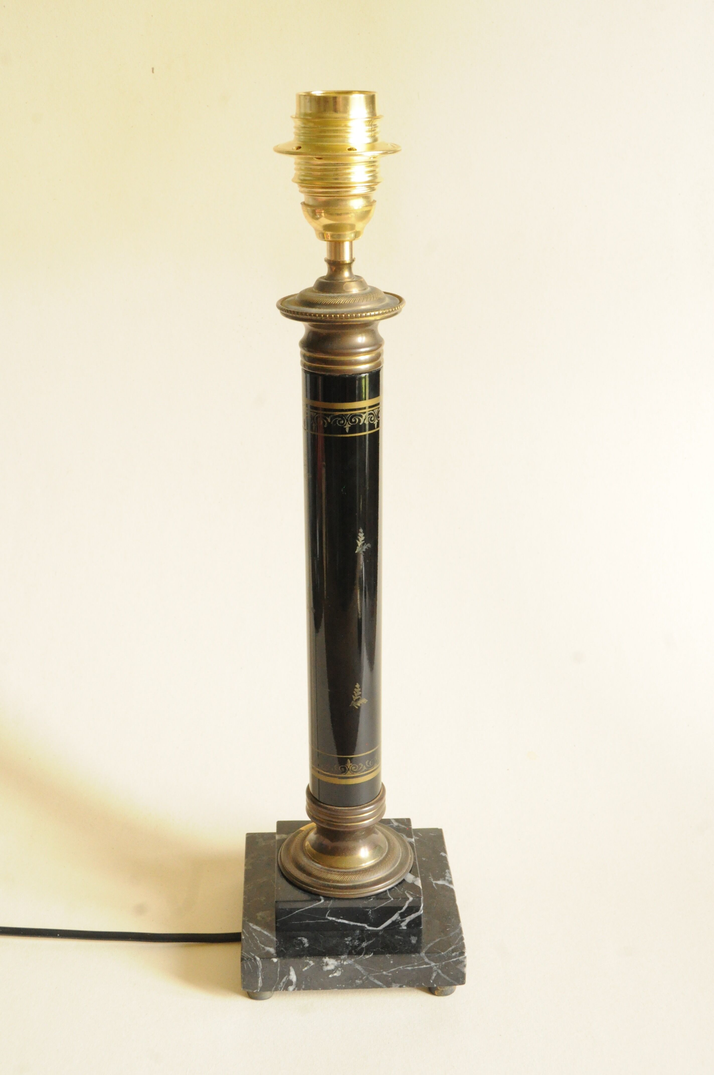 Vintage Lamp - Metal, Marble and Brass Column - Empire Style - Black and Gold