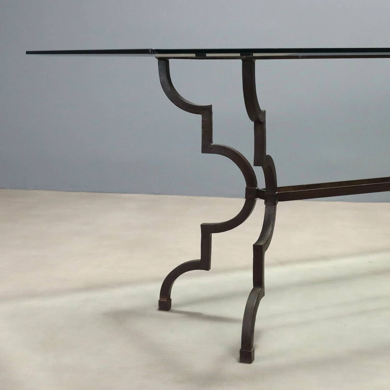 Table ancienne en verre et fer forgé, Italie, XXe siècle