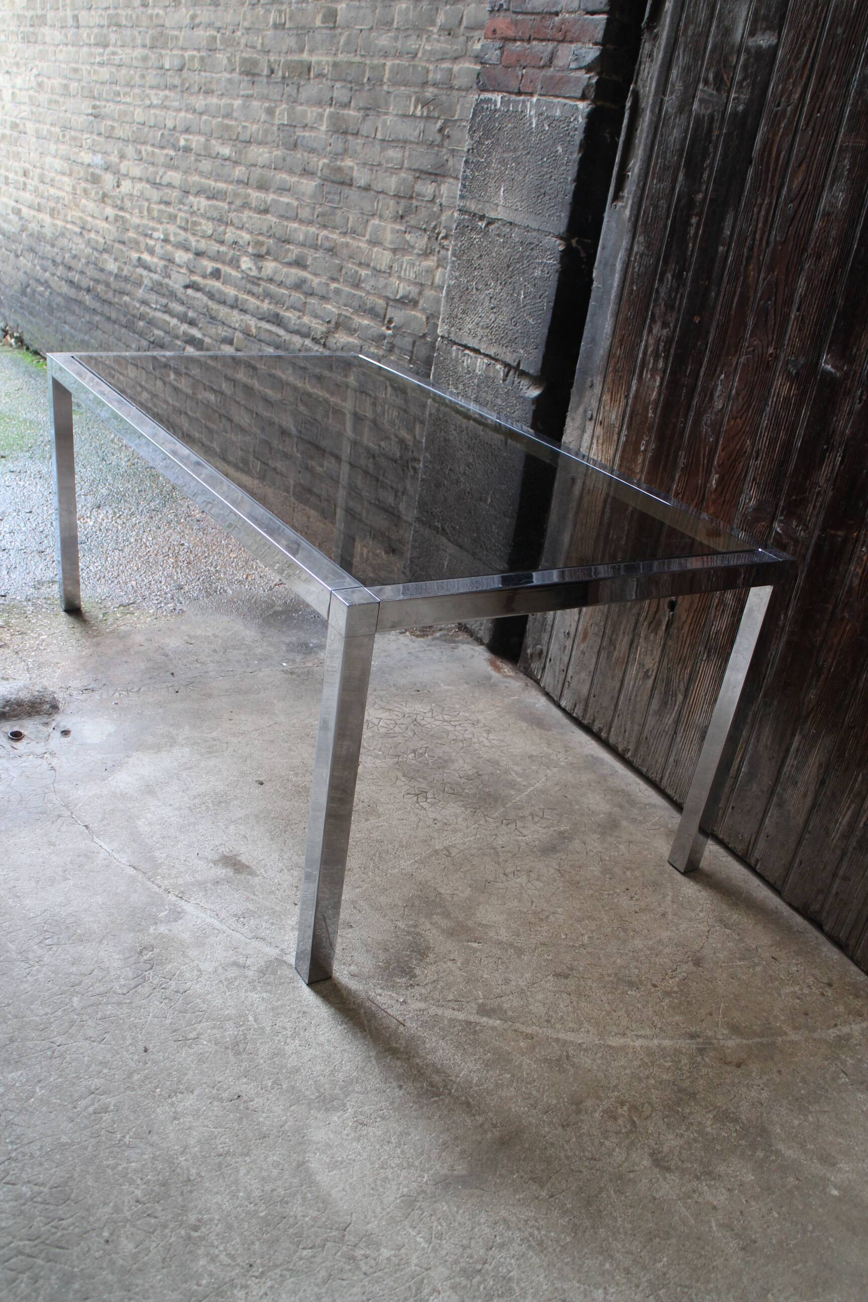 Vintage table chrome legs and smoked glass top