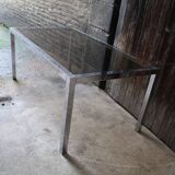 Vintage table chrome legs and smoked glass top