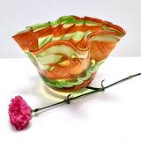 Postmodern Green and Orange Murano Glass Fazzoletto Vase by Fratelli Toso, Italy