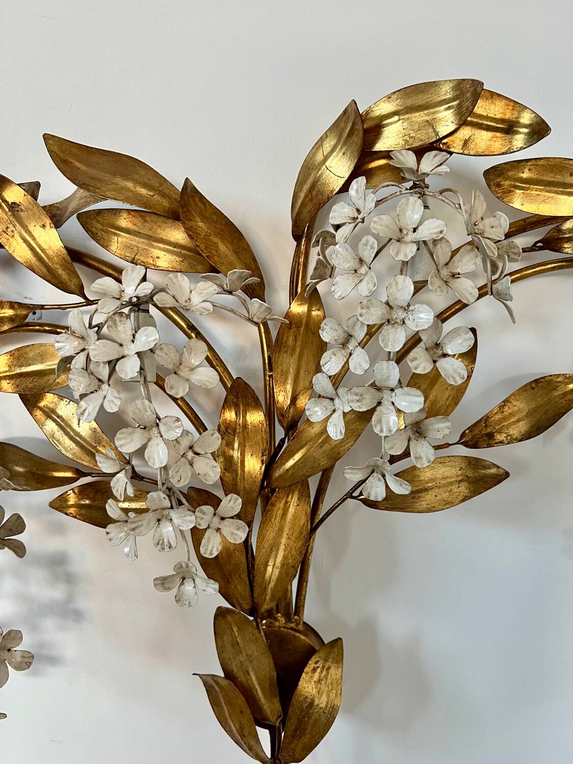 Old and large golden wall lamp Hans Kögl design from the 60s clusters of flowers