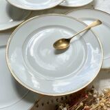 6 Petites assiettes vintage Française en porcelaine de Limoges blanche dorée