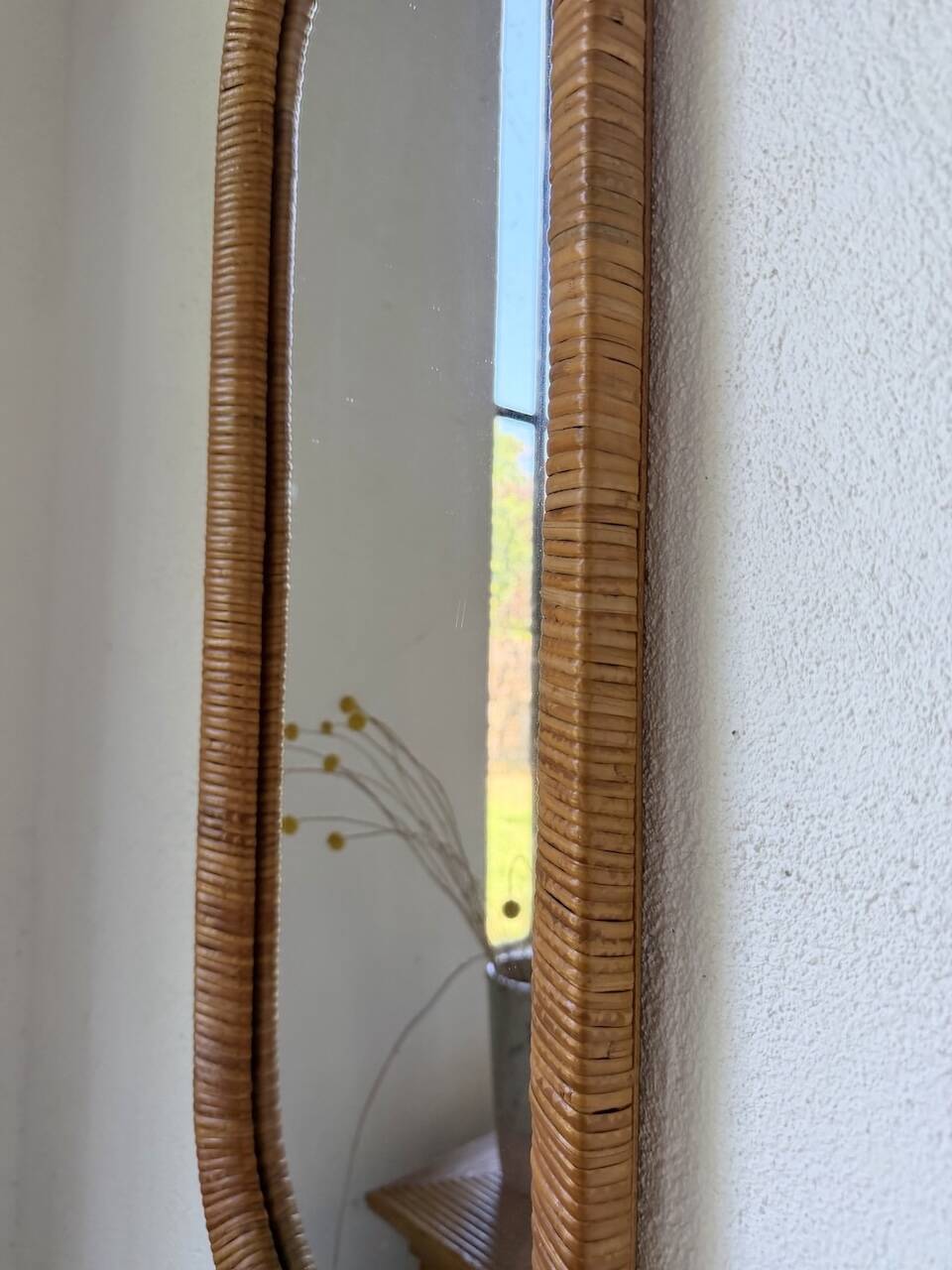 Miroir osier tressé Italie années 60 ovale