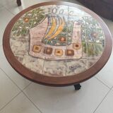 Coffee table / lounge vallauris with bird decoration signed Drac