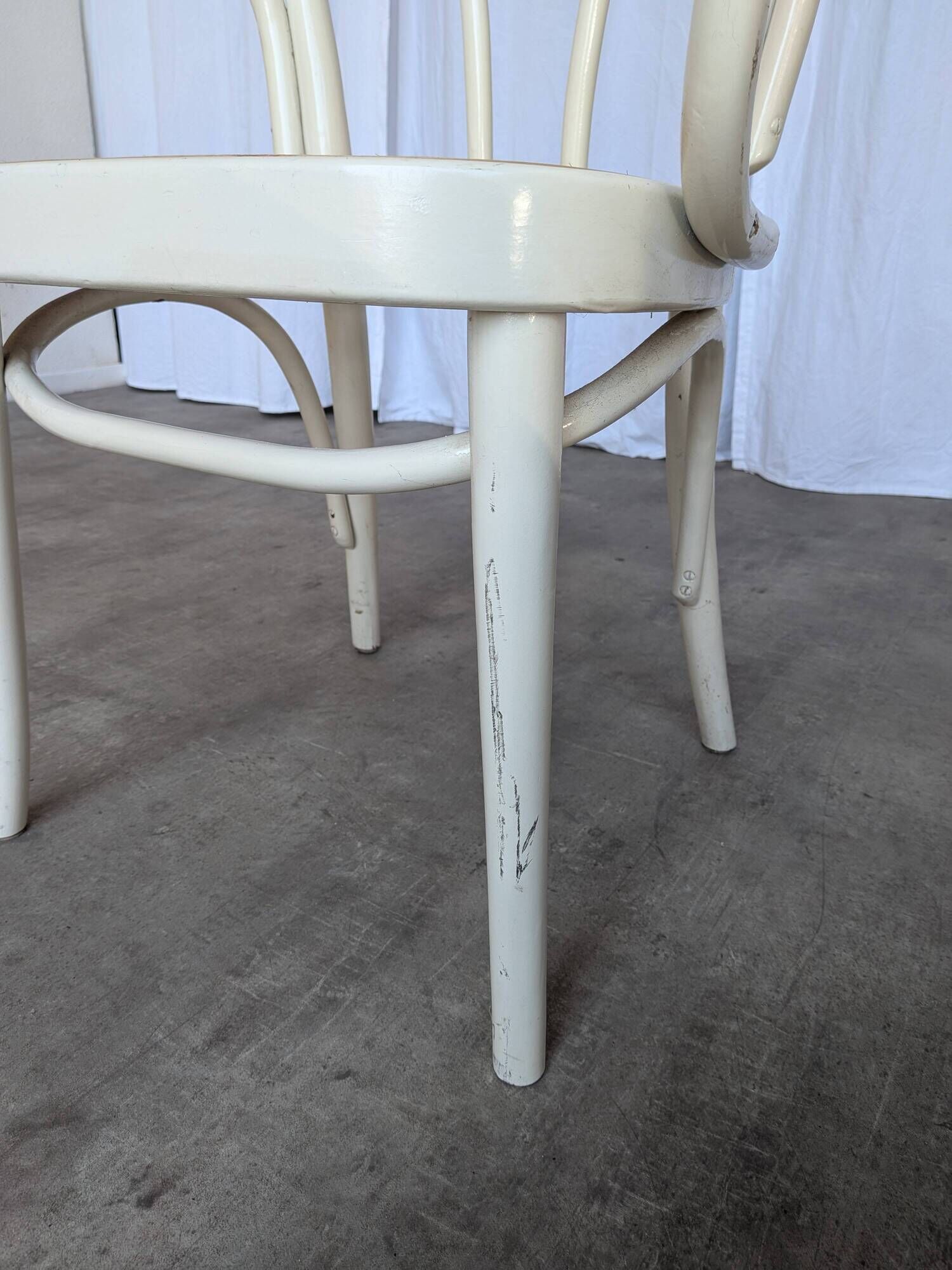 Vintage Thonet Style Dining Chair: White Beech Bentwood Cane Seat
