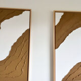 Brown and white relief diptych panels