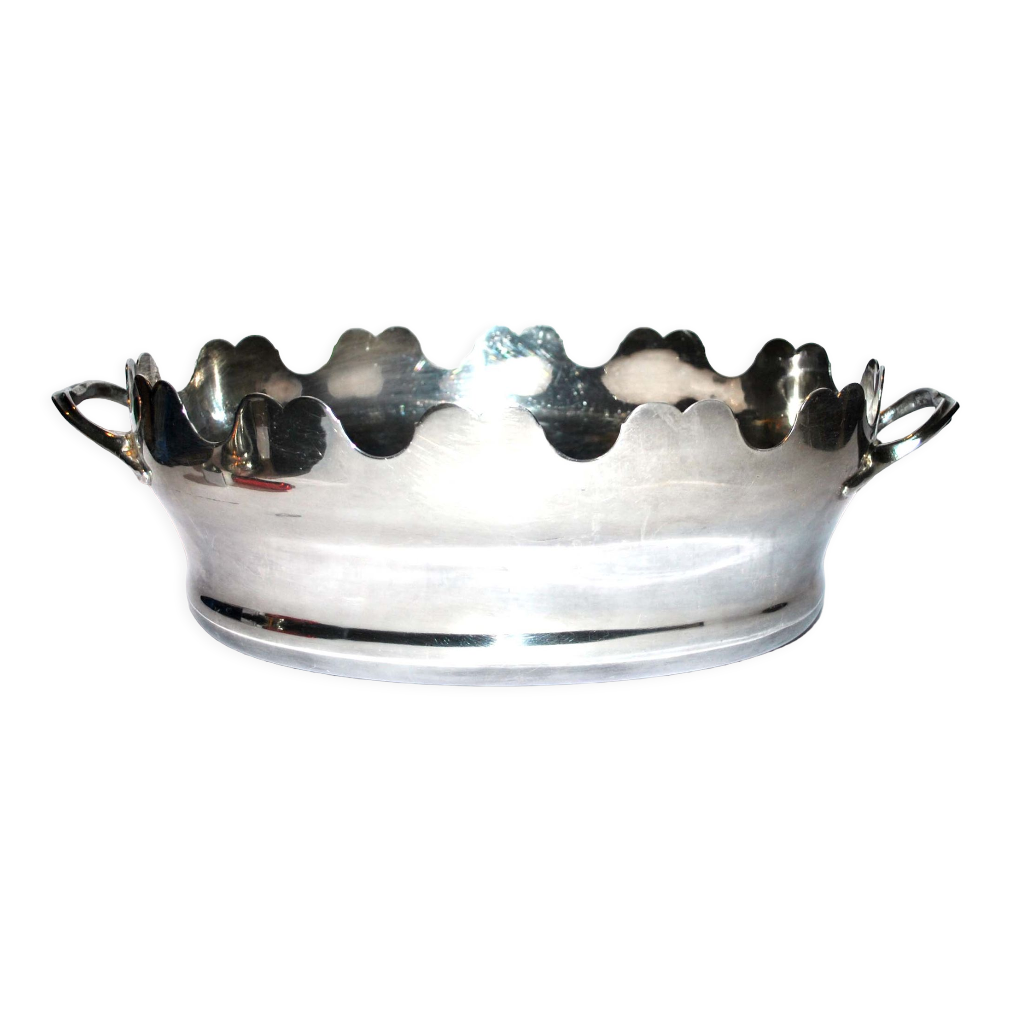Antique glass cooler in silver metal - corbeille verrière à glace