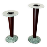 Vintage postmodern Italian wooden and stone candle holders, 1980s, set of 2.