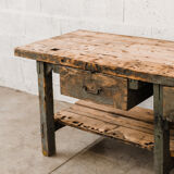 Green wooden workbench – 2 drawers