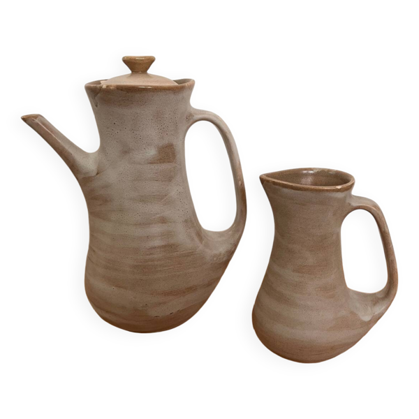 Lot théière et pot à lait céramique