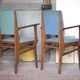 Pair of wooden bridge armchairs from the 1950s, vintage chairs.