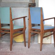 Pair of wooden bridge armchairs from the 1950s, vintage chairs.