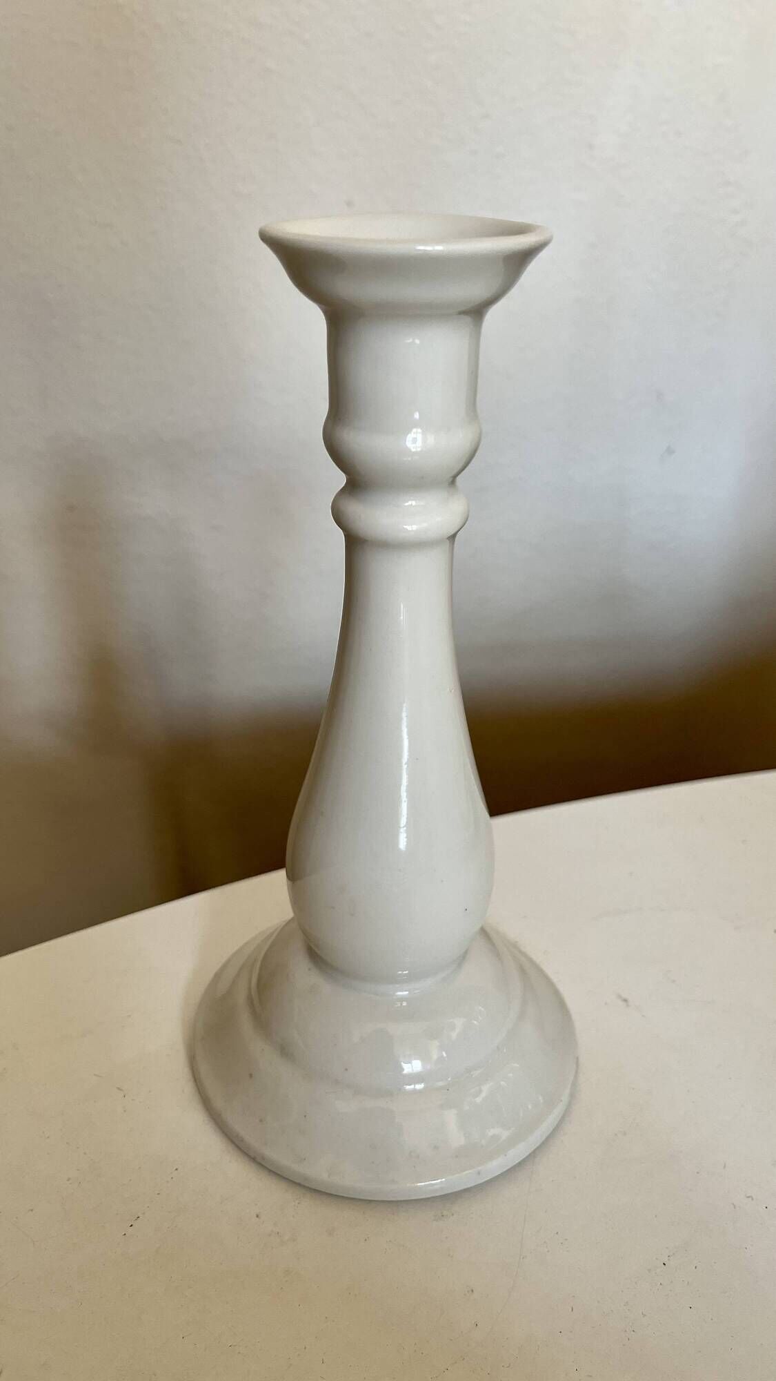 Neoclassical baluster candlestick in white porcelain 1960