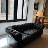 Canapé Chesterfield en cuir noir Poltrona Frau, 1980