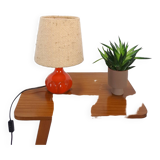 Ceramic table lamp orange with shade, vintage desk lamp
