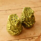 Vintage salt and pepper shaker set with cabbage barbotine
