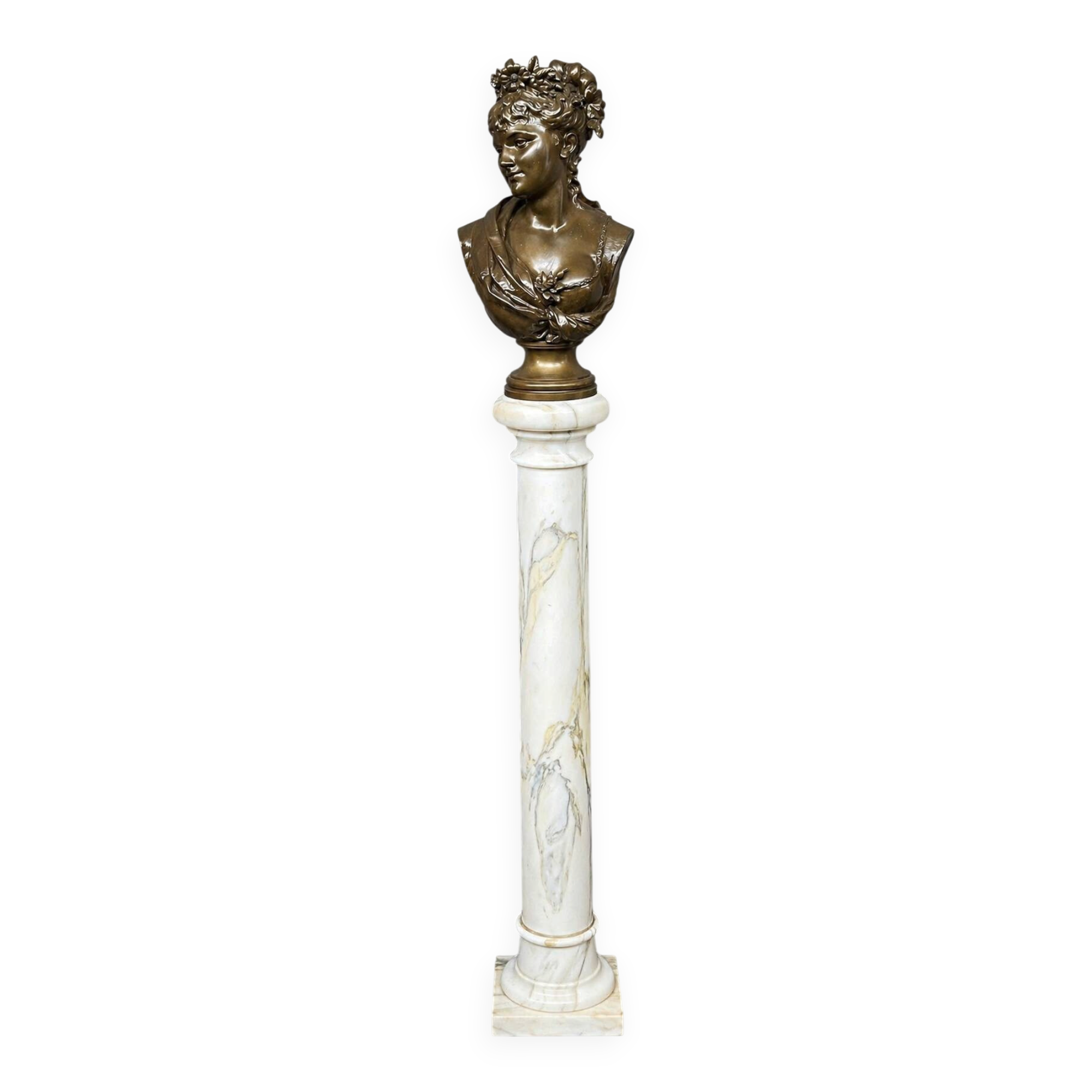 Léopold Harzé (1831–1893). Bronze bust of a young woman on a marble base. Belgium. Dated 1878.