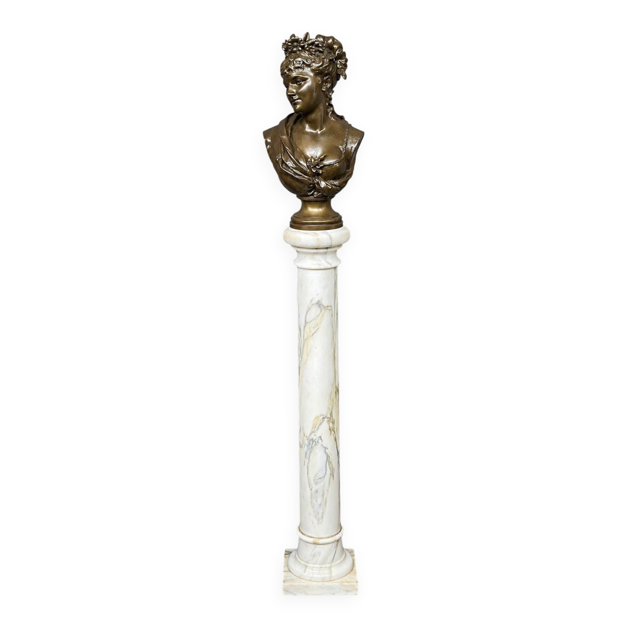 Léopold Harzé (1831–1893). Bronze bust of a young woman on a marble base. Belgium. Dated 1878.