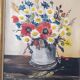 Vintage still life of a country bouquet signed J Dubois with a golden frame.