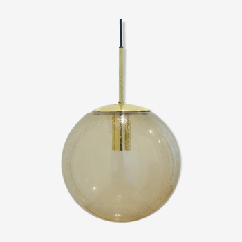 Mid-Century Smoked Air-Bubbled Glass Ball Pendant / Ceiling Light from Limburg, Germany, 1970s